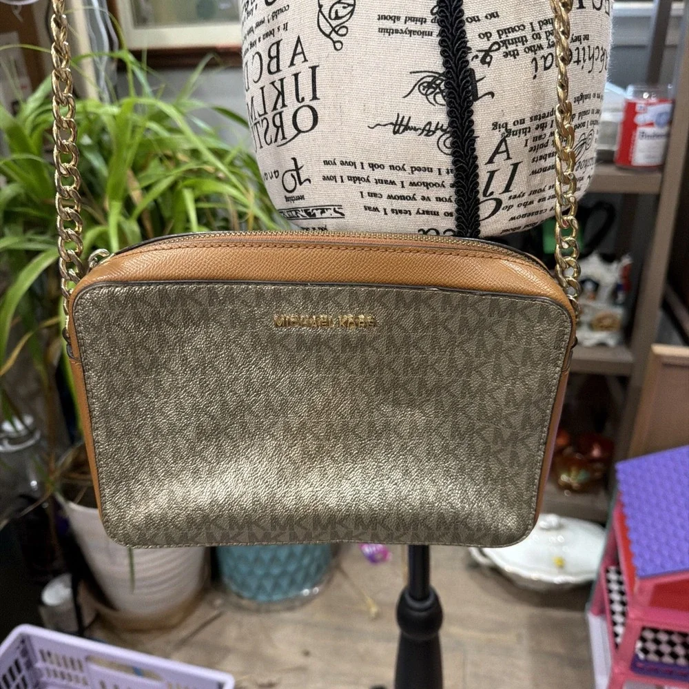 Michael Kors‎ Jet Set Medium Crossbody Bag Purse Brown Signature MK Logo NWT